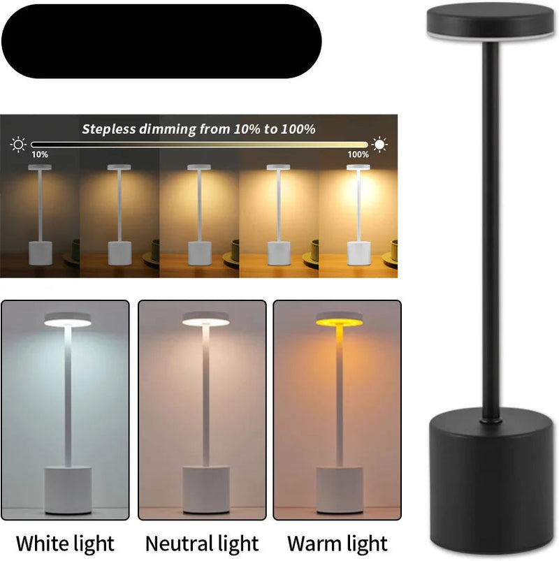 Luminária de Mesa Clássica Recarregável – LED Touch com Intensidade Ajustável