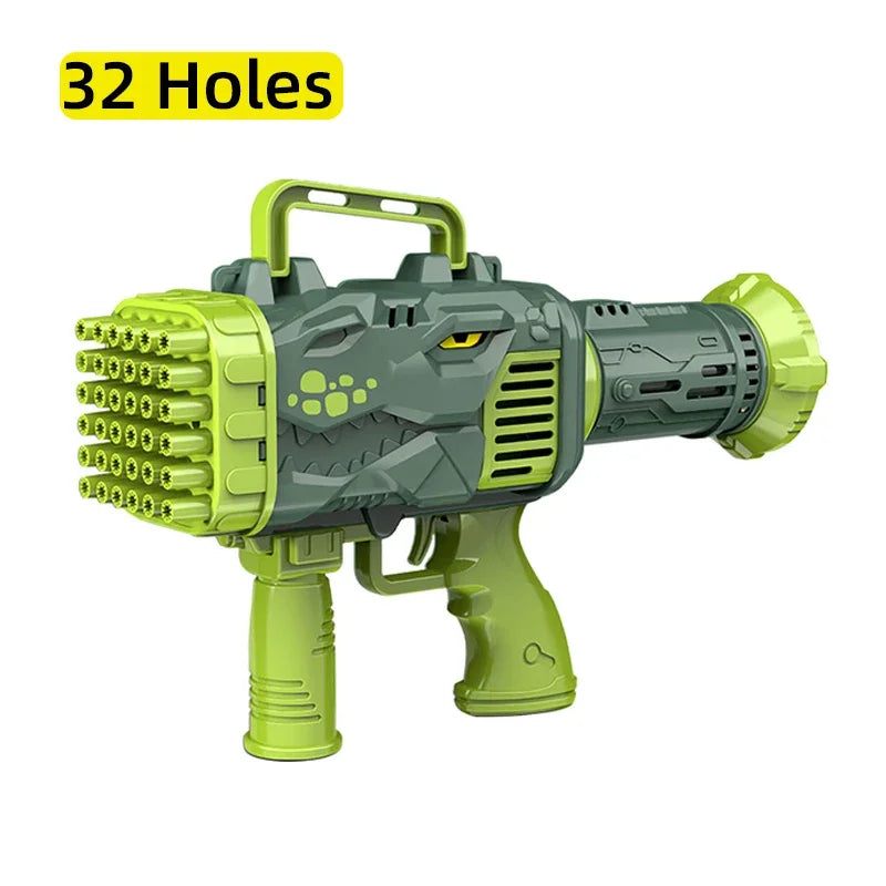 Máquina de Bolhas T-Rex Automática – 32 Furos, Luz LED, Brinquedo Infantil Divertido para Festa e Ar Livre