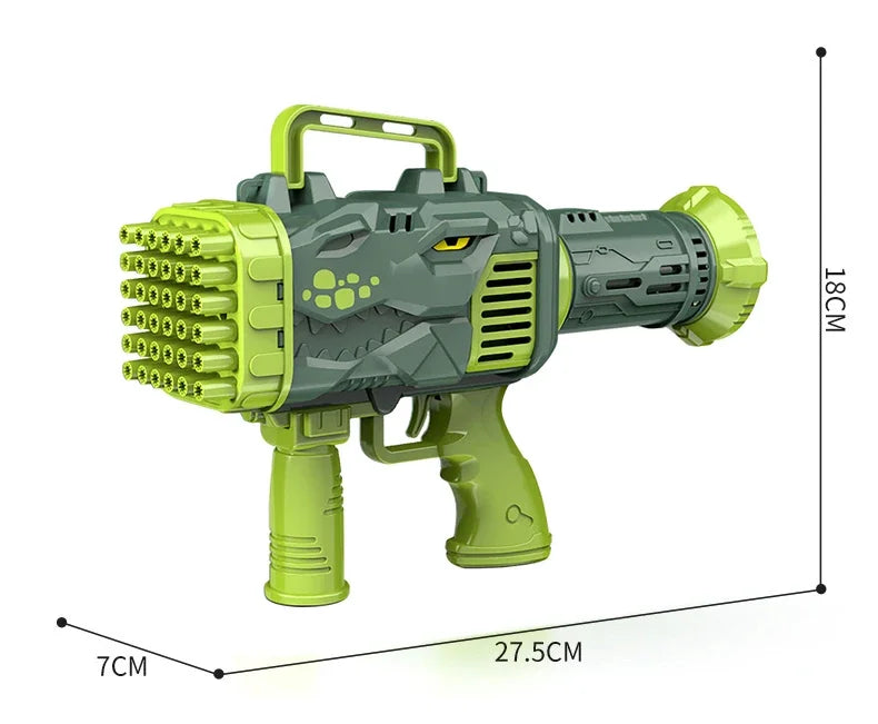 Máquina de Bolhas T-Rex Automática – 32 Furos, Luz LED, Brinquedo Infantil Divertido para Festa e Ar Livre