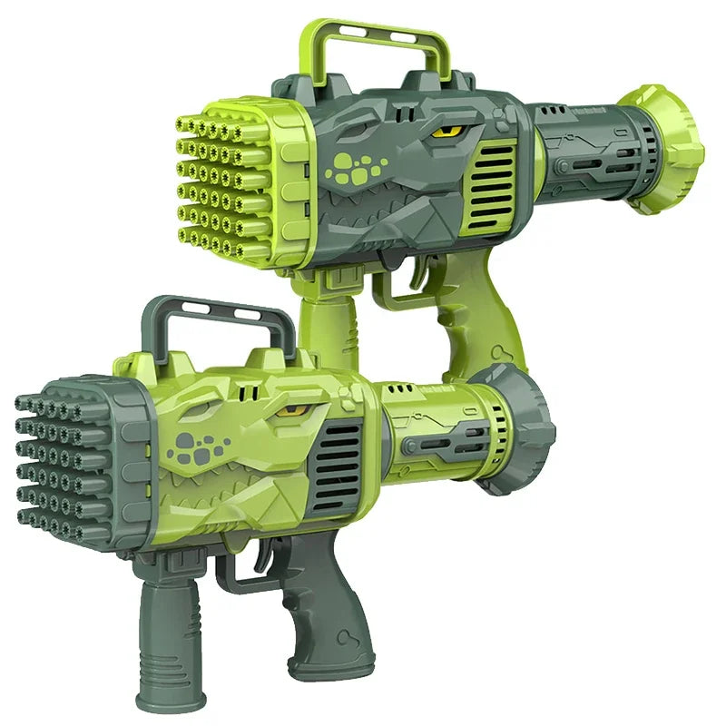 Máquina de Bolhas T-Rex Automática – 32 Furos, Luz LED, Brinquedo Infantil Divertido para Festa e Ar Livre