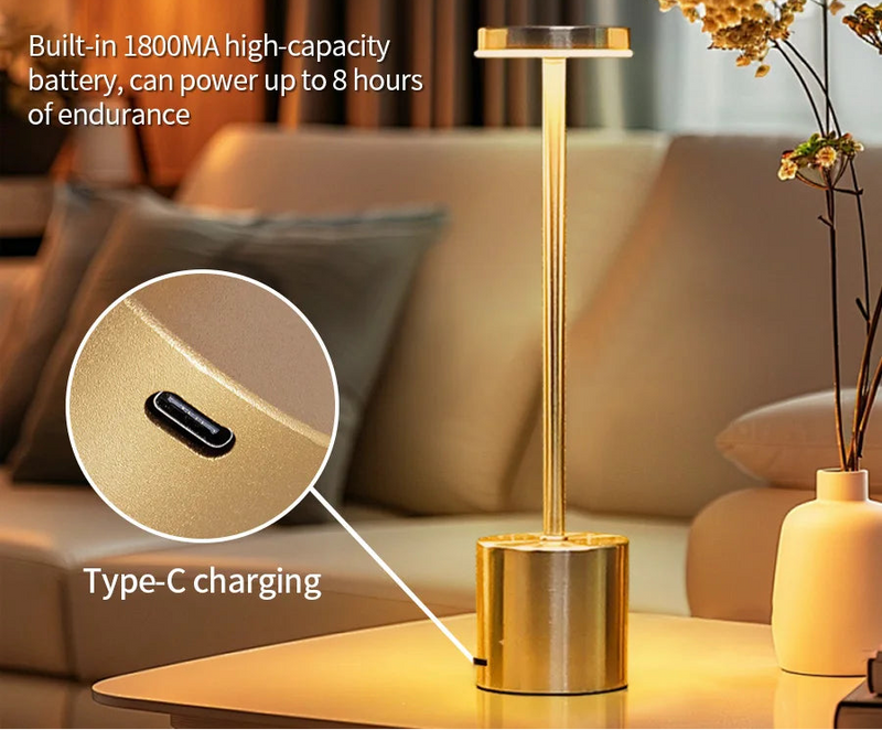 Luminária de Mesa Clássica Recarregável – LED Touch com Intensidade Ajustável