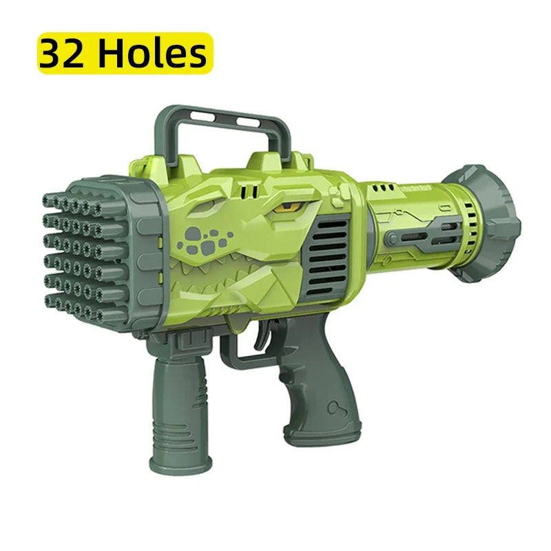 Máquina de Bolhas T-Rex Automática – 32 Furos, Luz LED, Brinquedo Infantil Divertido para Festa e Ar Livre