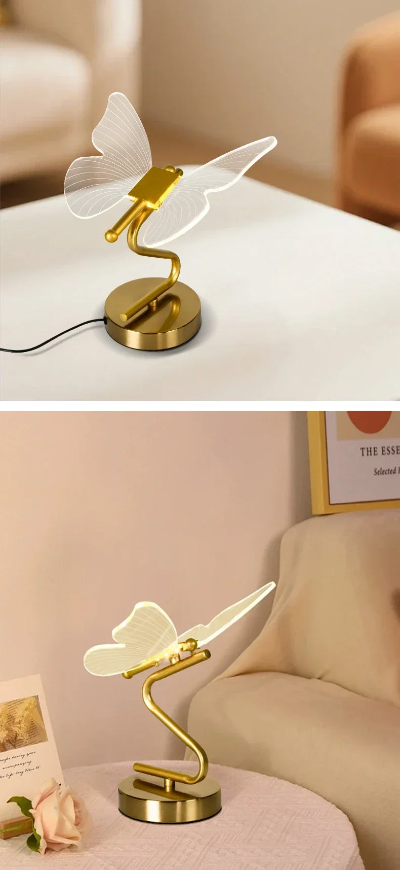 Modern LED Butterfly Desk Lamp – Luz de Atmosfera Recarregável via USB